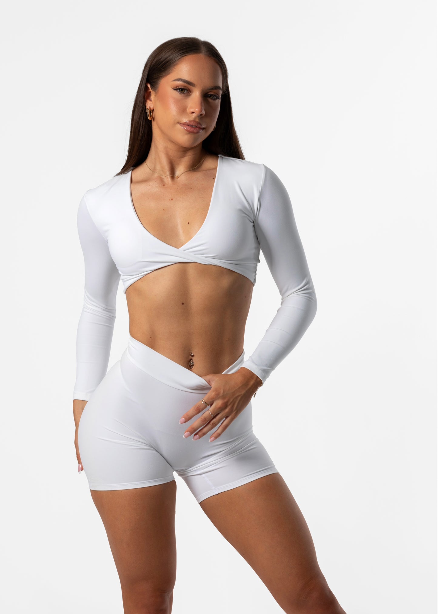 Twist Long Sleeve Crop White