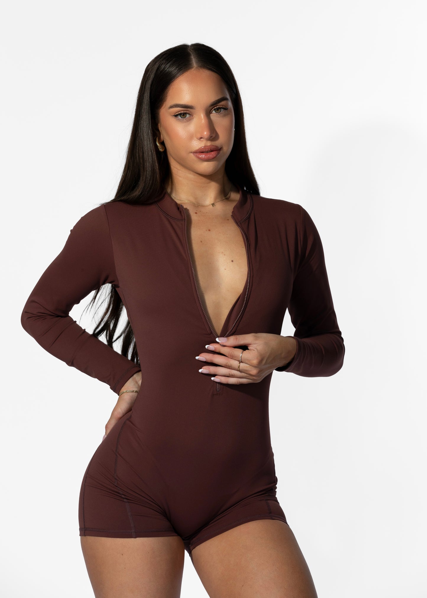 Myra Long Sleeve Playsuit Brown