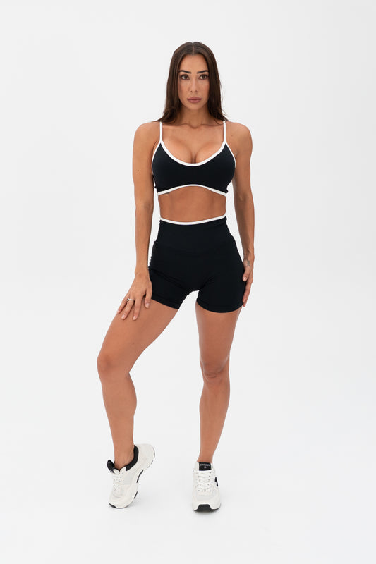 White Trim Seamless Shorts Black
