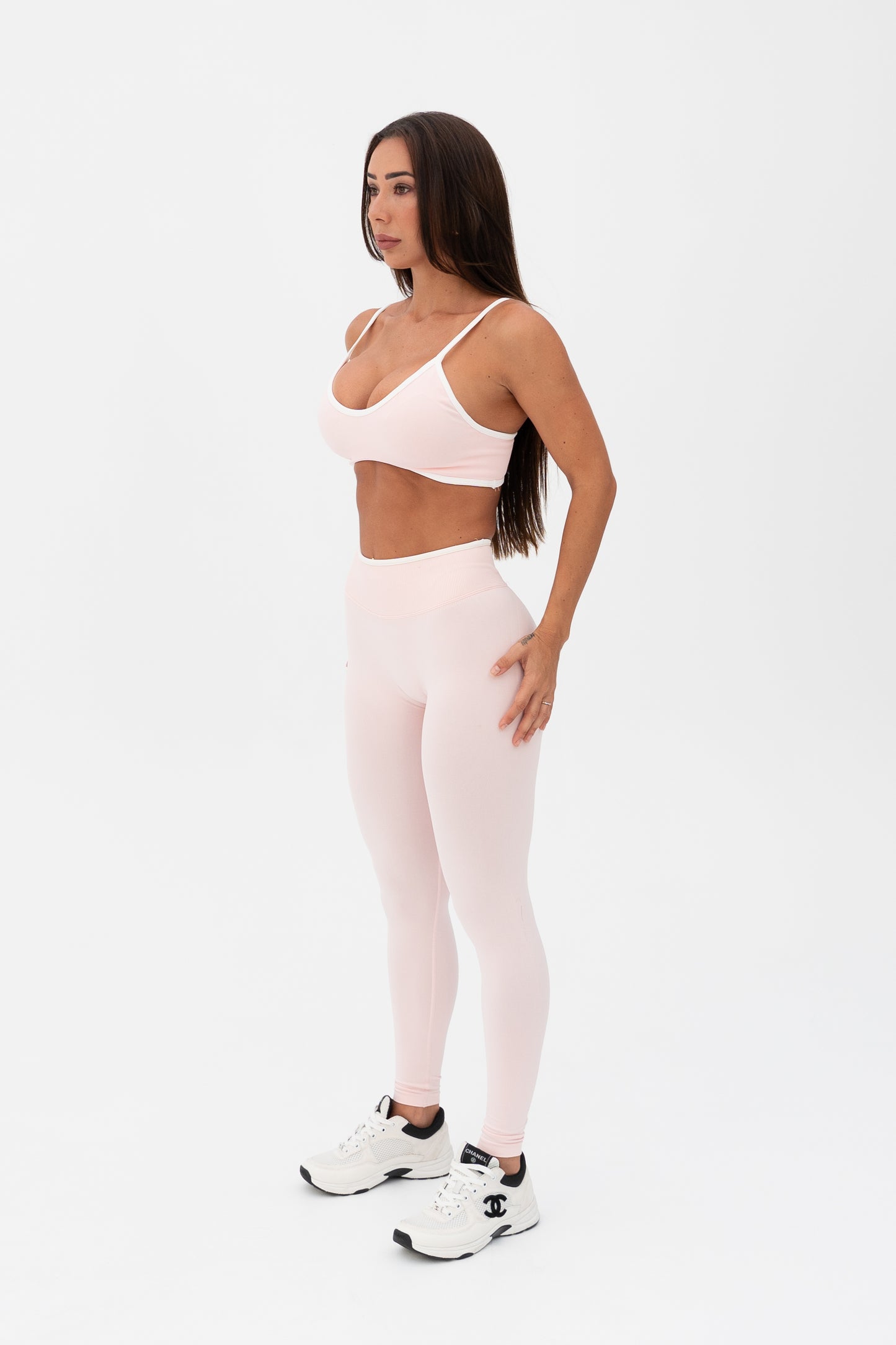 White Trim Seamless Leggings Baby Pink