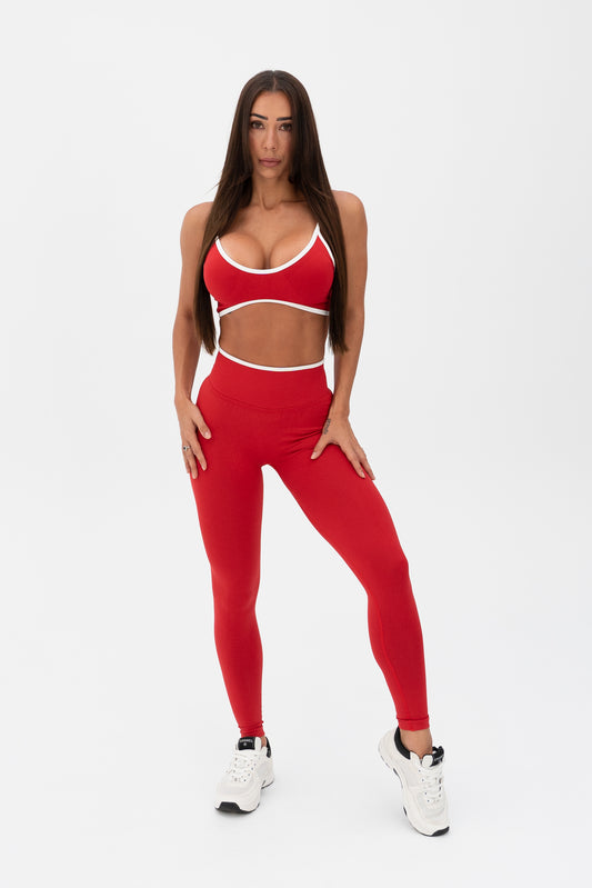 White Trim Seamless Leggings Red