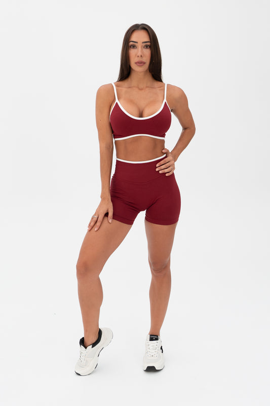 White Trim Seamless Shorts Wine Red