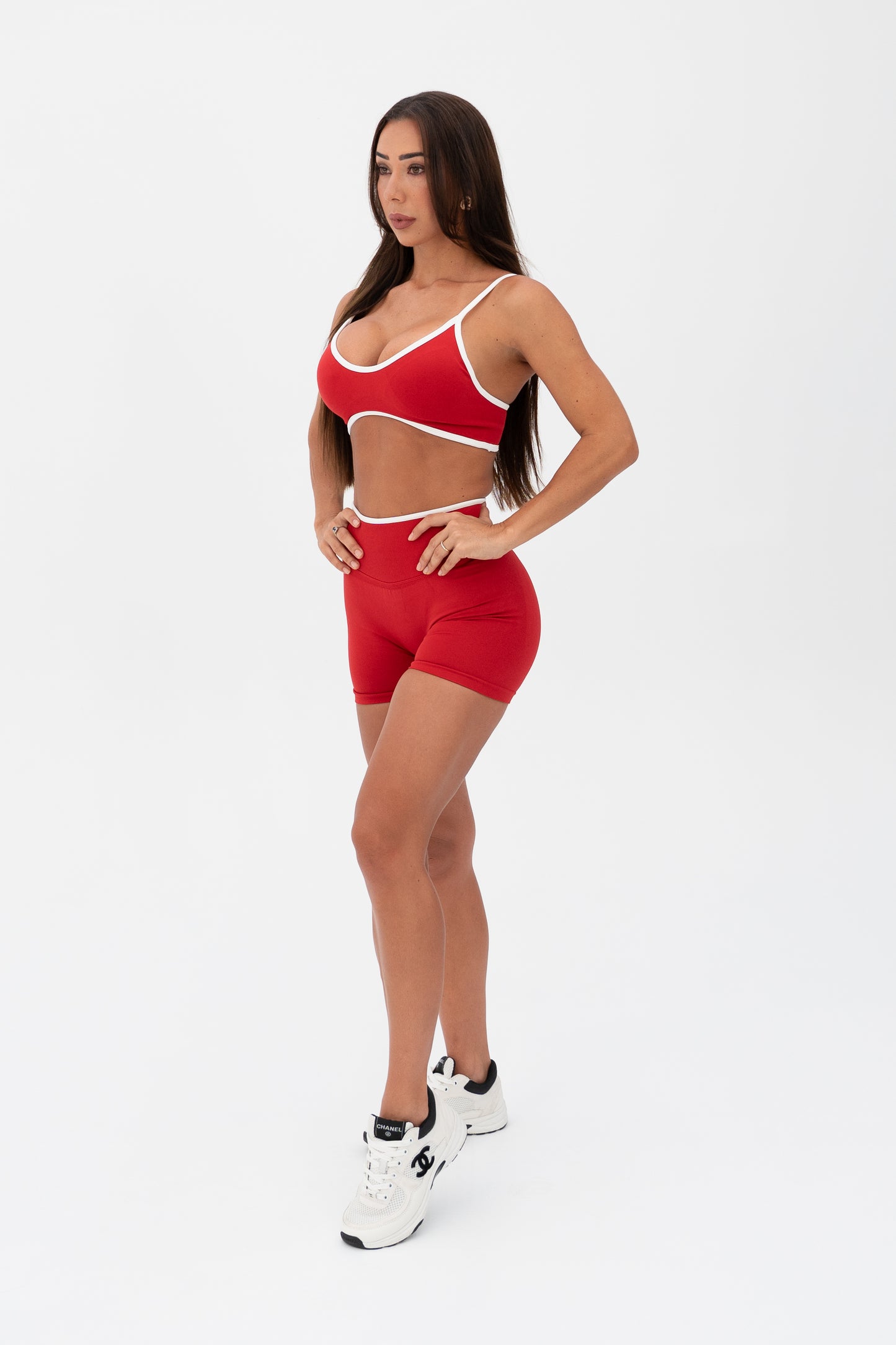 White Trim Seamless Crop Red