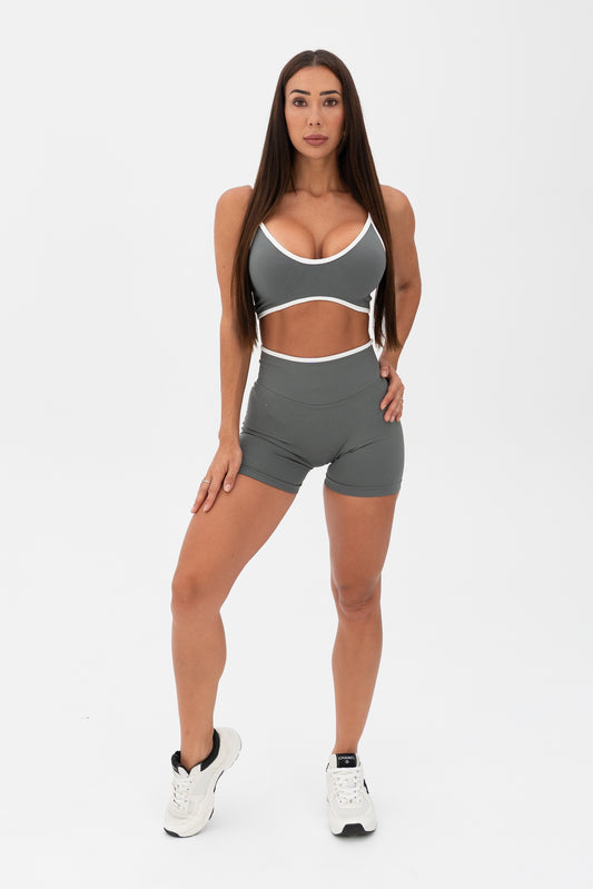 White Trim Seamless Shorts Charcoal Grey