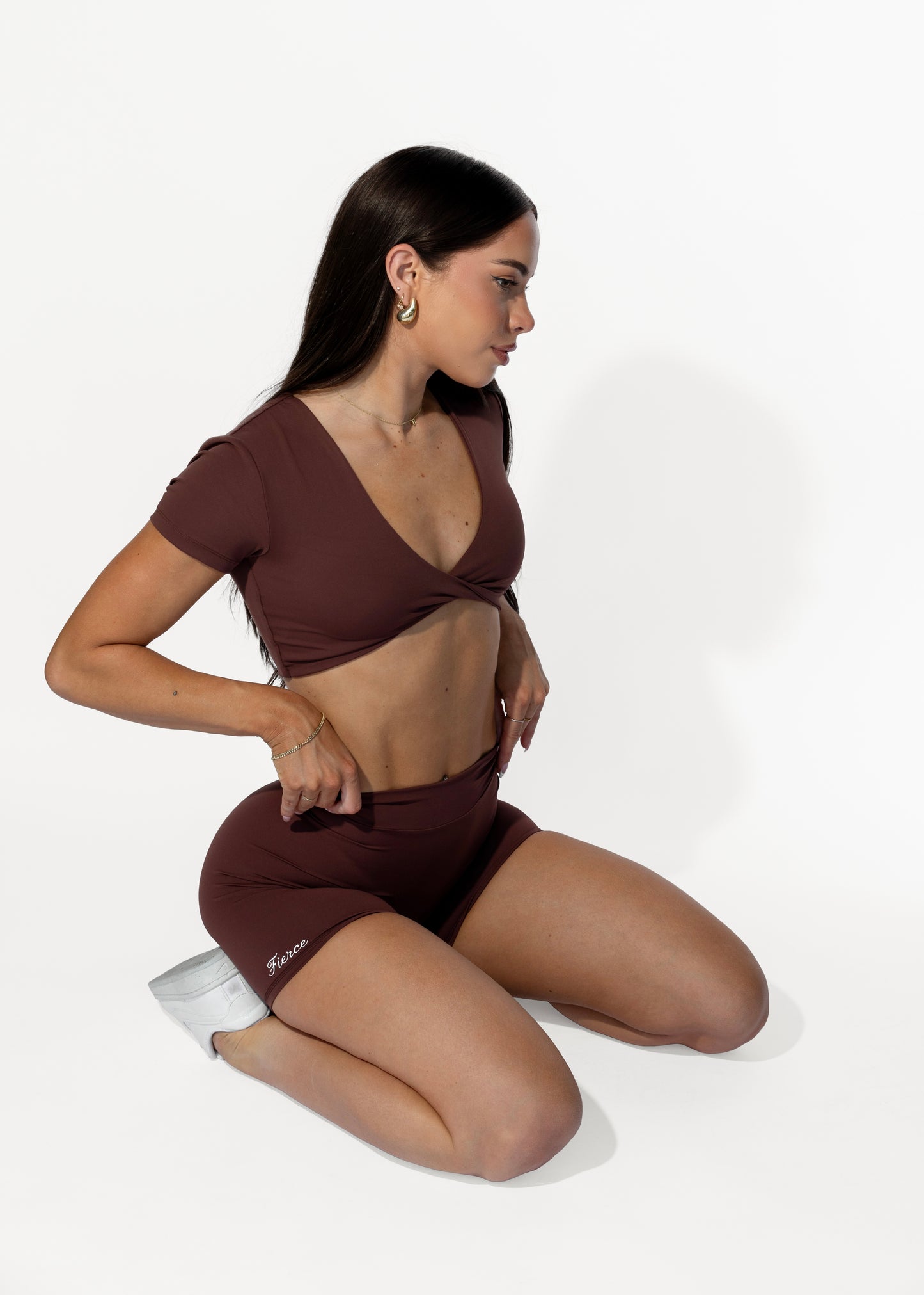 V Back Shorts Brown