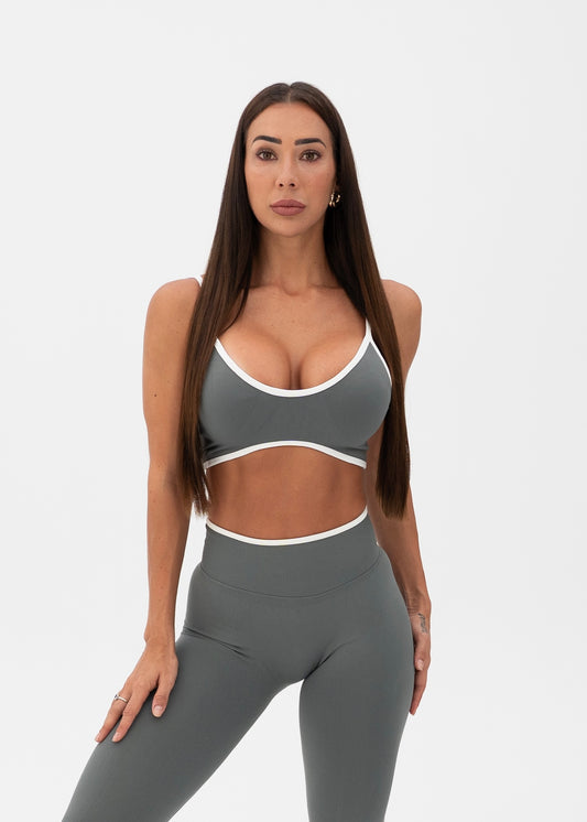 White Trim Seamless Crop Charcoal Grey