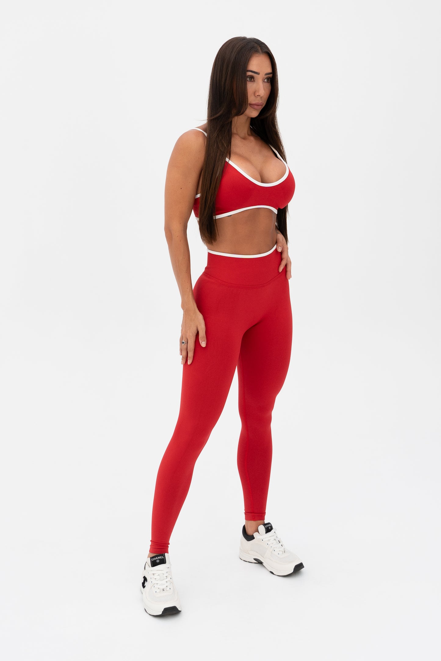 White Trim Seamless Crop Red