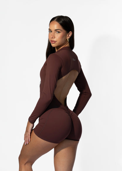 Myra Long Sleeve Playsuit Brown