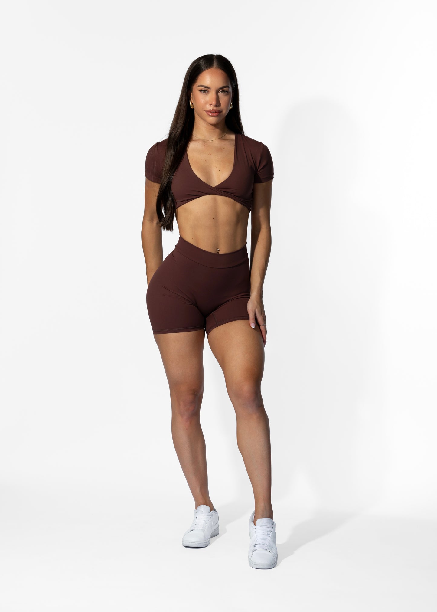 V Back Shorts Brown