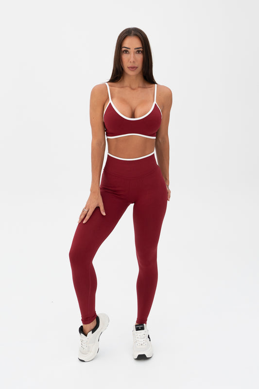White Trim Seamless Leggings Wine Red