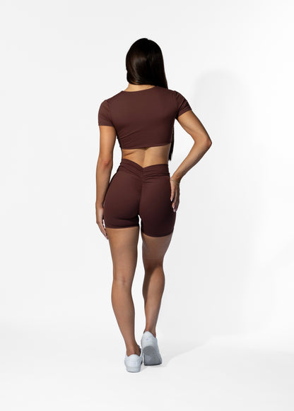 V Back Shorts Brown