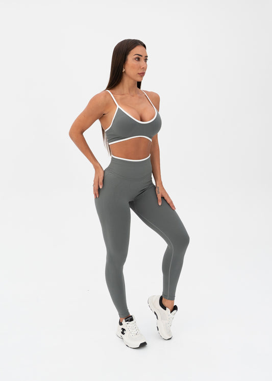 White Trim Seamless Leggings Charcoal Grey