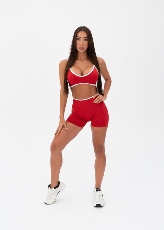 White Trim Seamless Crop Red